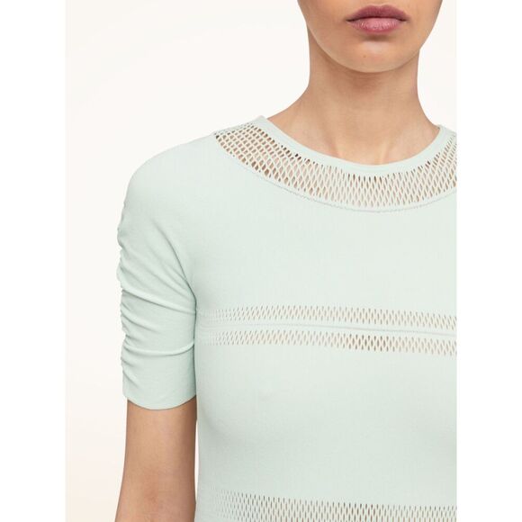 NWT Wolford Net Lines Body Laser-Cut Short Sleeve Bodysuit in Aqua Size Small - Picture 4 of 14